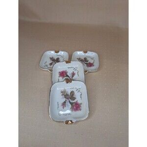 Vintage Royal Sealy China 4 pc Ashtray Dishes MOSS ROSE Japan